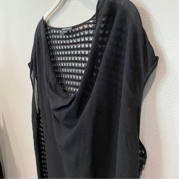 Eileen Fisher Sheer Fine Knit Cowl Neck Top Black Large - Picture 8 of 8